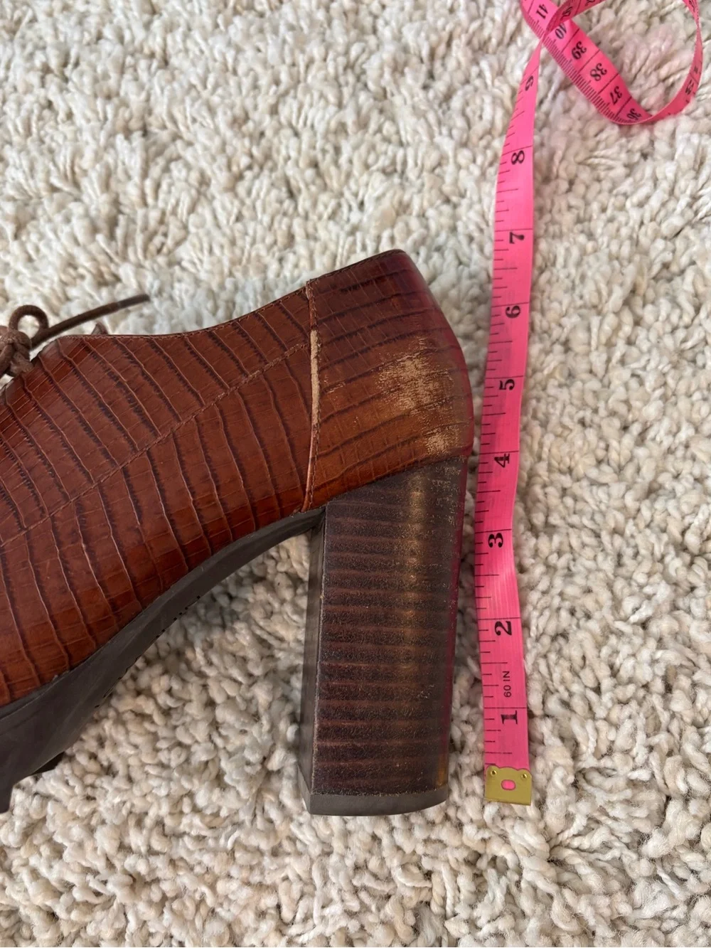 Nine West Brown Embossed Oxford Laced Heels Size 7.5